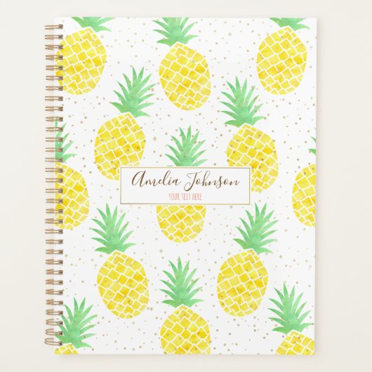 Kute tropische Waterverf anananasle Gold Sparkles Planner (Voorkant)