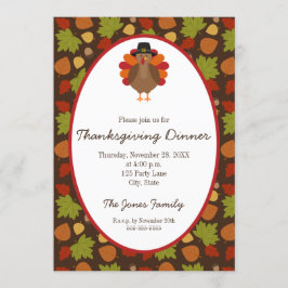 Kute Turkey and Leaves Thanksgiving Kaart