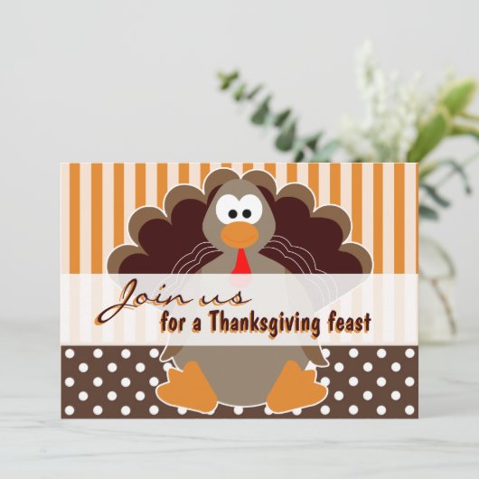 Kute Turkey Thanksgiving Feast Dinner Invitations Kaart (Staand voorkant)