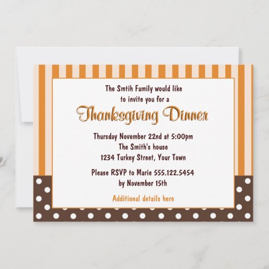 Kute Turkey Thanksgiving Feast Dinner Invitations Kaart (Achterkant)