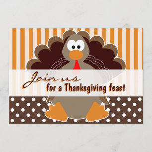 Kute Turkey Thanksgiving Feast Dinner Invitations Kaart