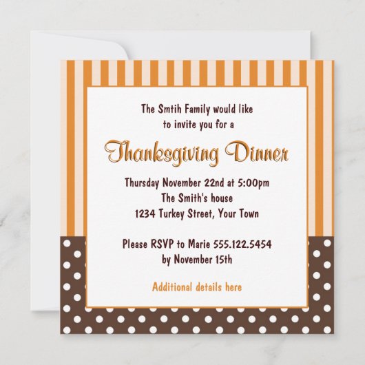 Kute Turkey Thanksgiving Feast Dinner Invitations Kaart (Achterkant)