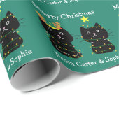 Kute twee kat-kerstlampjes op maat cadeaupapier (Rol Hoek)