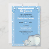 Kute Twin Boys Elephant Baby Shower Invitations Kaart (Voorkant)