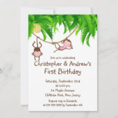 Kute Twin Oerwoud Monkey Birthday Party Invitation Kaart (Voorkant)
