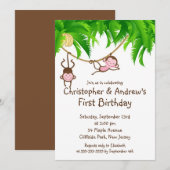 Kute Twin Oerwoud Monkey Birthday Party Invitation Kaart (Voorkant / Achterkant)