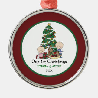 Kute Twins 1e Kerstmis, op maat gemaakt Metalen Ornament