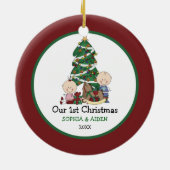 Kute Twins 1e Kerstmis, speciaal gepersonaliseerd Keramisch Ornament (Achterkant)