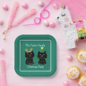 Kute Two Cat kerstlamour Custom Green Party Papieren Bordje (Feest)