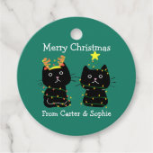 Kute Two Cat kerstlampjes Persoonlijk Groen Bedankjes Labels (Voorkant)