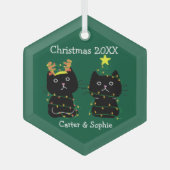 Kute Two Cat kerstlampjes Persoonlijk Groen Glas Ornament (Voorkant)