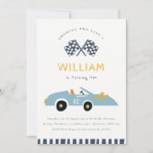 Kute Two Fast Race Car Blue 2de verjaardag Uitnodi Bedankkaart (Voorkant)