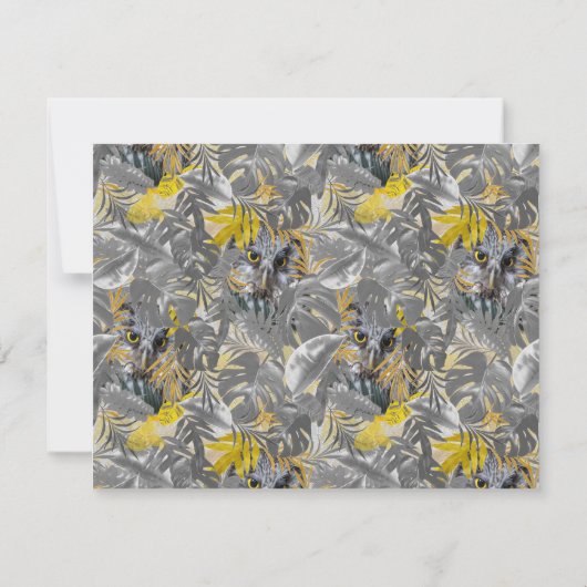 Kute uil - mousserende ogen & grijze gele bladeren kaart (Achterkant)