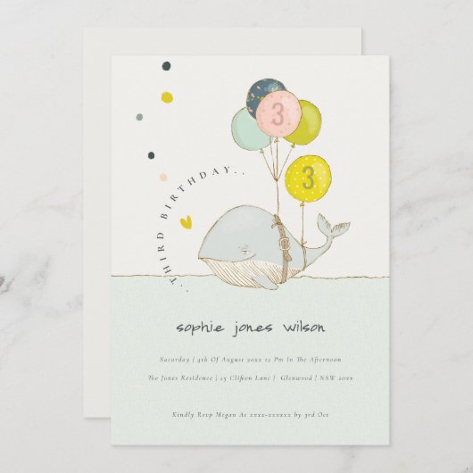 Kute underwater ballonwalvis Birthday Invite Bedankkaart (Voorkant / Achterkant)