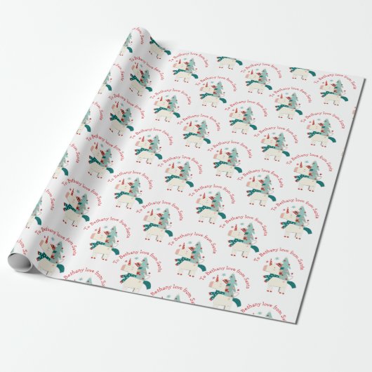 Kute Unicorn kerstboom Kindernaam Sinterklaas Cadeaupapier (Uitgerold)