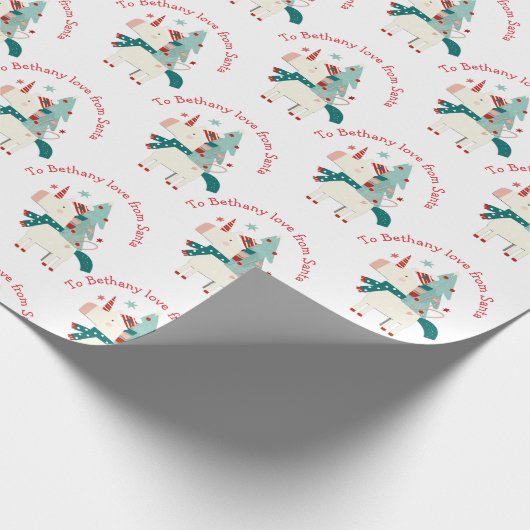 Kute Unicorn kerstboom Kindernaam Sinterklaas Cadeaupapier (Hoek)
