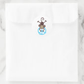 Kute Upside Hanging Peace Monkey - Roze of Blauw Ronde Sticker (Tas)