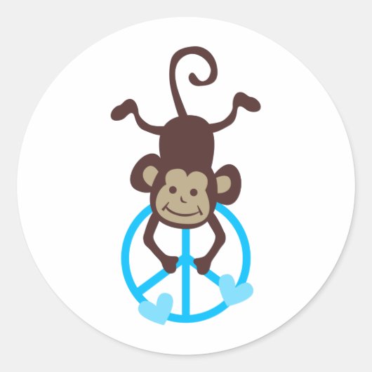 Kute Upside Hanging Peace Monkey - Roze of Blauw Ronde Sticker (Voorkant)