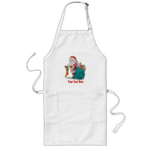 Kute vaders kerstmis met speelgoed en geschenken i lang schort