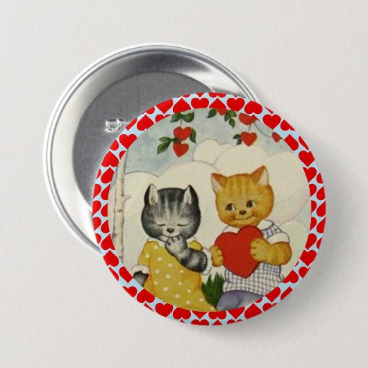  Kute Valentijn Heart en Kat Couple Ronde Button 7,6 Cm (Voorkant /achterkant)