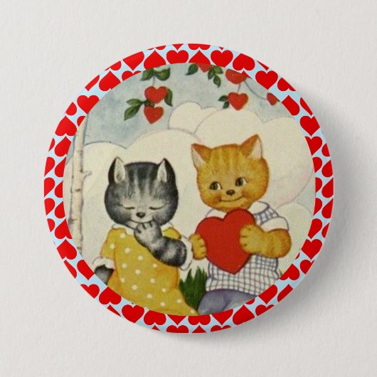  Kute Valentijn Heart en Kat Couple Ronde Button 7,6 Cm (Voorkant)