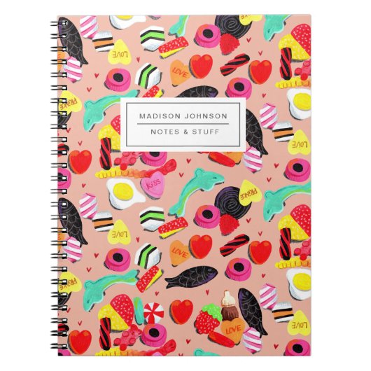 Kute valentijnen, zo roze snoep en zo roze hart notitieboek (Voorkant)