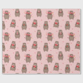 Kute Valentijnsdag beren met hart in roze Cadeaupapier (Vlak)