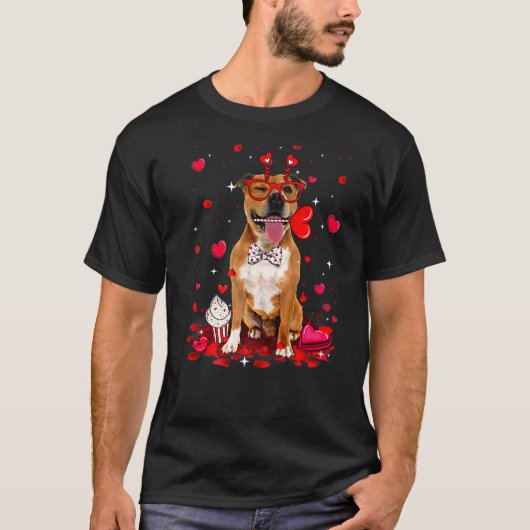 Kute Valentijnsdag Pitbull Dog Heart Costume Pre T-shirt (Voorkant)
