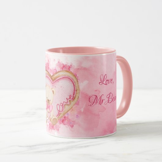 Kute Valentijnsdag waterverf teddybeer Mok (Voorkant rechts)