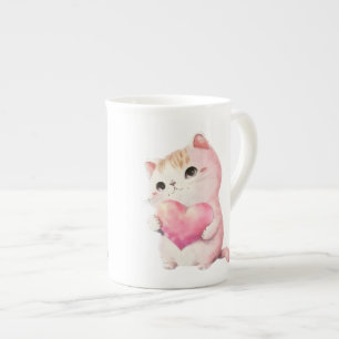 Kute Valentijnse Kitten, liefdeskatten Porselein Kop