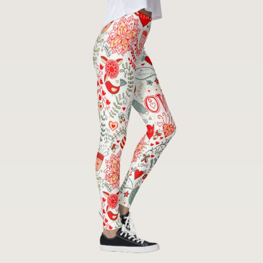 Kute Valentijnse Patroon, Tekst, Vogels & Bloemen Leggings (Rechts)