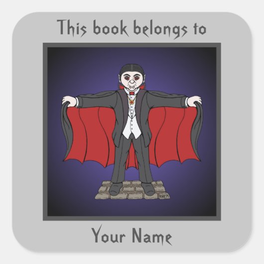 Kute Vampire/Dracula Bookplaat Vierkante Sticker (Voorkant)