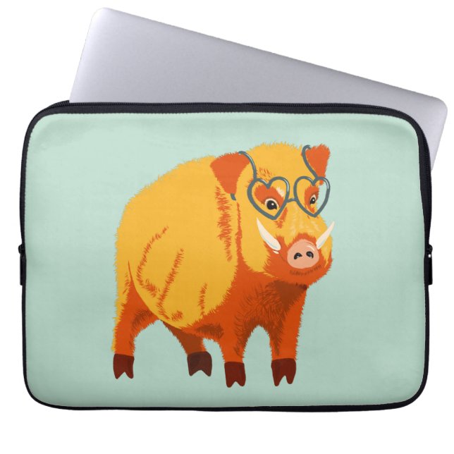 Kute Varken - geek Boar met bril Laptop Sleeve (Voorkant)