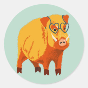 Kute Varken - geek Boar met bril Ronde Sticker