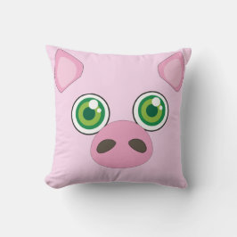Kute varken met groene ogen Roze Pillow Kussen