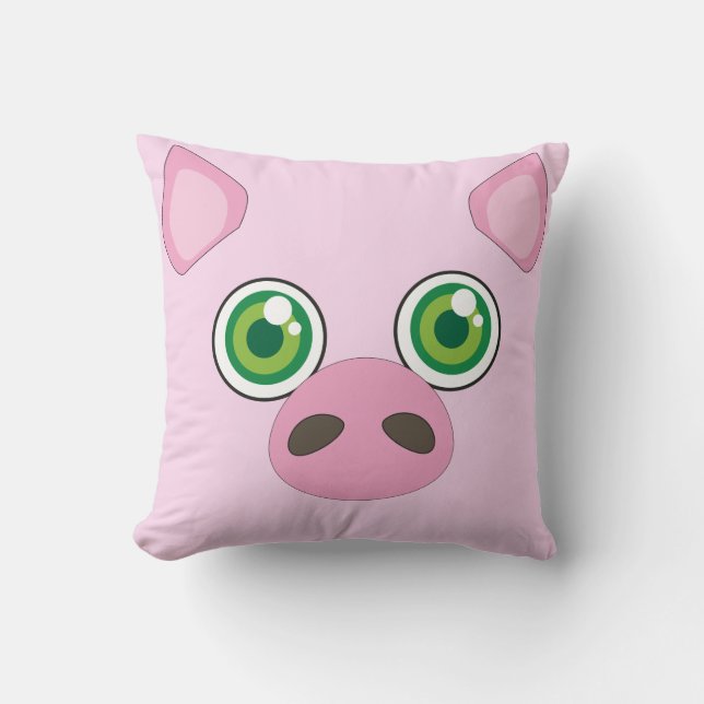 Kute varken met groene ogen Roze Pillow Kussen (Voorkant)