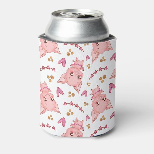Kute varkenspatroon met hart blikjeskoeler (Blikje Achterkant)