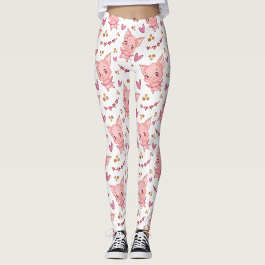 Kute varkenspatroon met hart leggings (Voorkant)