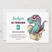 Kute Velociraptor in box Kinder dinosaurus Birthda Kaart (Voorkant)