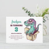 Kute Velociraptor in box Kinder dinosaurus Birthda Kaart (Staand voorkant)