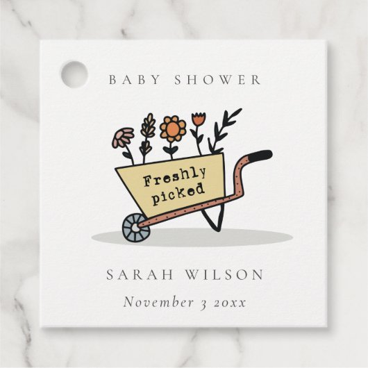 Kute vers geïmpliceerd geel Baby shower met karton Bedankjes Labels (Voorkant)