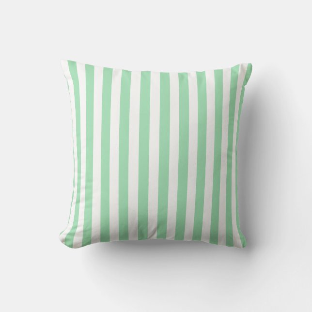 Kute verticale strepen Mint Green White Striped Kussen (Voorkant)