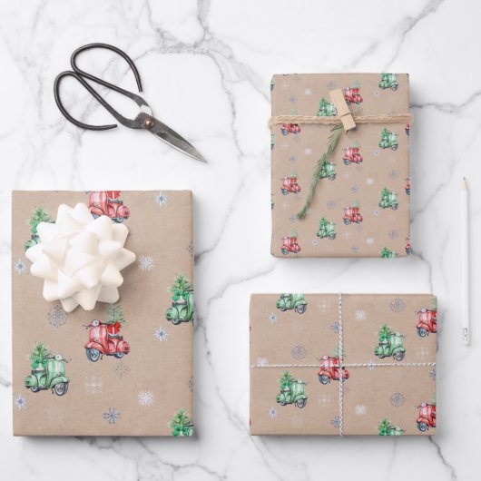 Kute Vespa-kerstboom op Kraft Inpakpapier Vel (Voorkant)