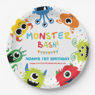 Kute Vibrant Little Monsters 1st Birthday Party Papieren Bordje