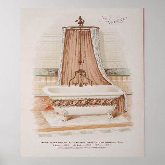 Kute Victoriaans  Bathtub en roze wit Poster (Voorkant)