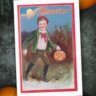 Kute Victoriaans jongen met Halloween Jack-O-Lante Tissuepapier