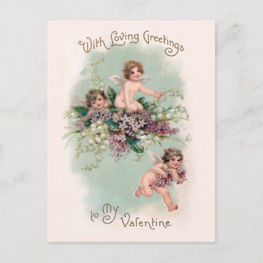Kute Vintage Cherubs en Violets Valentijnsdag Briefkaart (Voorkant)