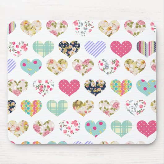 Kute Vintage Floral Hearts Quilt Pattern Muismat (Voorkant)