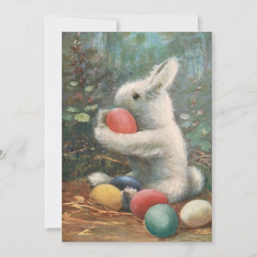 Kute Vintage Fluffy Easter Bunny and Eggs Feestdagenkaart (Voorkant)