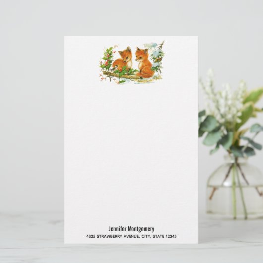 Kute Vintage Foxes Retro Kerstmis Scene (Staand voorkant)